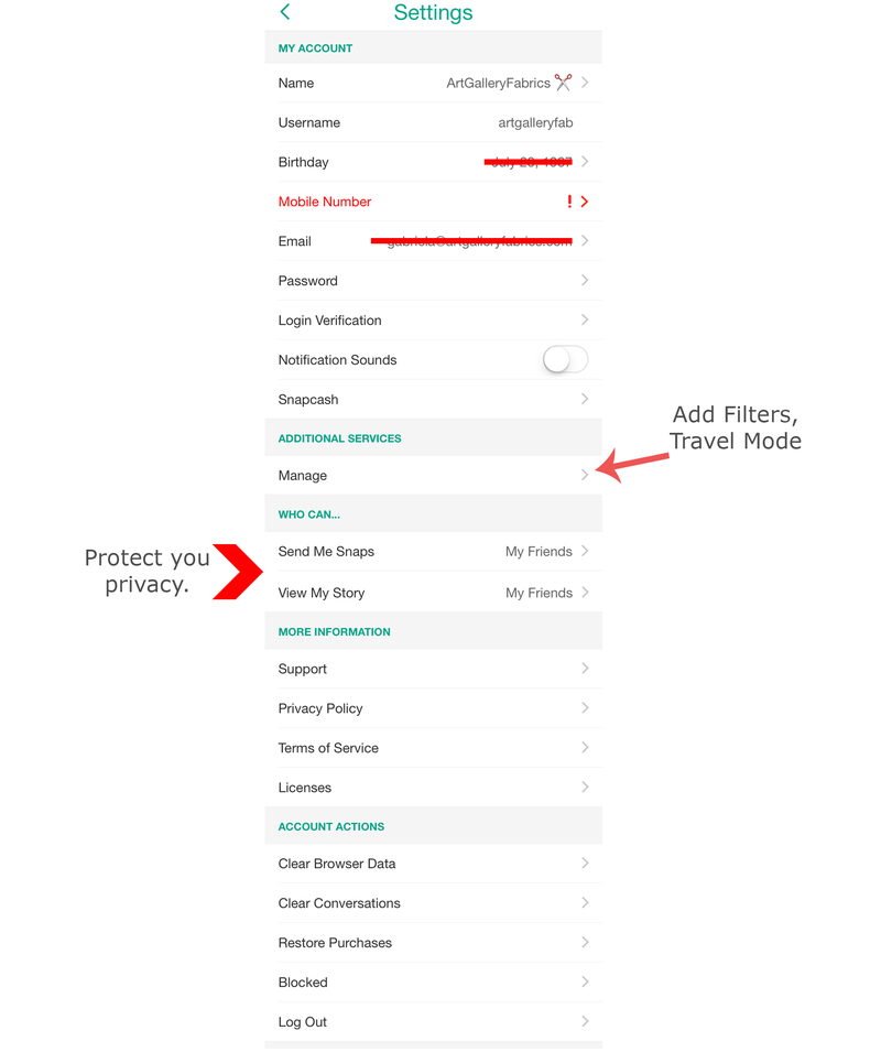Settings art gallery fabrics snapchat