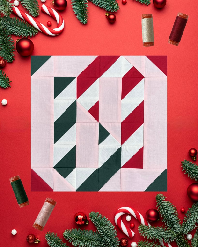 Intertwined red and green striped candy canes.